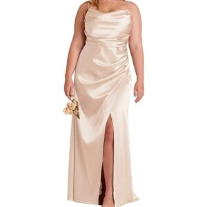 Birdy Grey Satin Cowl Neck Maxi Dress in Champagne